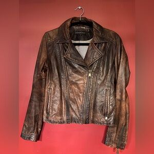Andrew Marc Women’s Brown Leather Moto Jacket Size Small